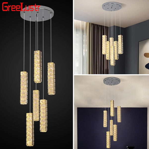 الفاخرة Led الثريا غرفة المعيشة بريق قلادة أضواء ديكور المنزل العمودي كريستال مصابيح السقف لإضاءة غرفة النوم Scaune