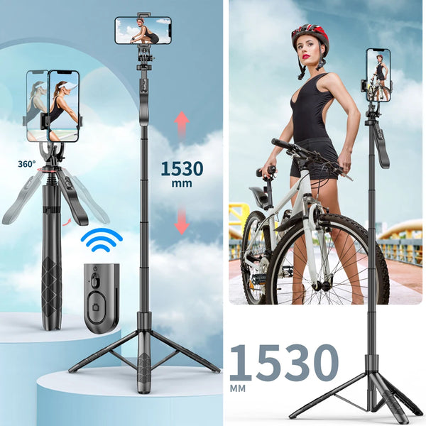 عصا سيلفي لاسلكية ترايبود L16 1530 ملم مونوبود قابل للطي لكاميرات الحركة GoPro 11 10 Insta360 Ace Pro X3 هواتف ثابتة